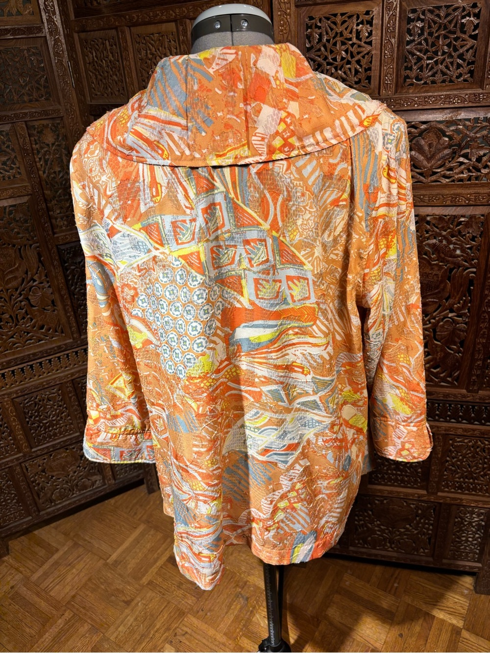 Multiples Orange Multi-Pattern Button Front Blouse - Picture 4 of 6